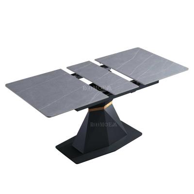 China 120 140cm Extendable Rectangle Foldable Black Marble Dining Table With 6 Chairs for sale