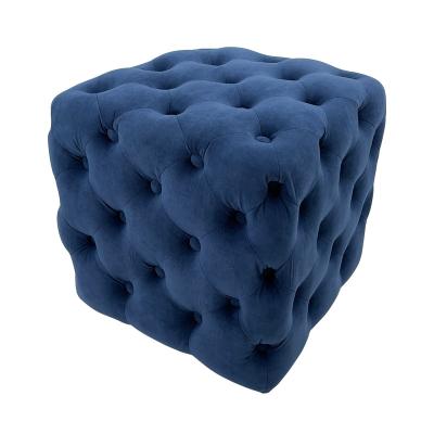 China Tufted Square Cube Velvet Ottoman Footstool Space Saving For Living Room for sale