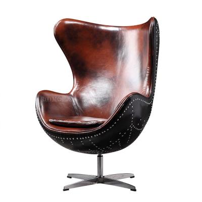 China Retro Rotation Black Aluminum Leather Aviator Arne Jacobsen Egg Shaped Leisure Chair Upholstery for sale