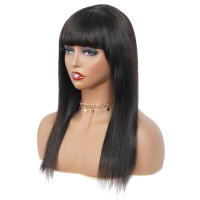 China Silky Straight Wave Wigs With Virgin Hair Wholesale Unprocessed Brazilian Hair Bangs Machine Made Wigs Hair Soft Free Shipping Light for sale