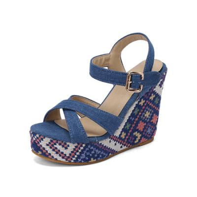 China 2023 Seaside Girls Ladies Wedges Sandals Flip Flops Wedges Print Seaside Wedges Sandals for Women and Ladies Shoe Wedges Sandals for sale