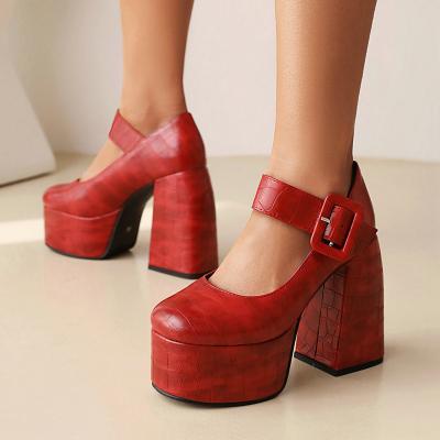 China Elegant Chunky Pumps Small Leather Square Toe Mary Jane Shoes Ladies Mary Jane Pumps Wholesale Vintage Platform for sale