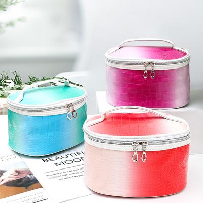 China Waterproof Shockproof Dustproof Leather Cosmetic Bag Custom Clear Neon Pink Croc Cosmetic Bag for sale