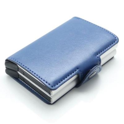 China Automatic RFID Secure Slim Thin Wallet, Leather Wallet With RFID Blocking Aluminum Credit Card Holder for sale