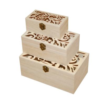 China Handmade Unfinished Wooden Boxes Wholesale Carved Wooden Packaging Box for sale