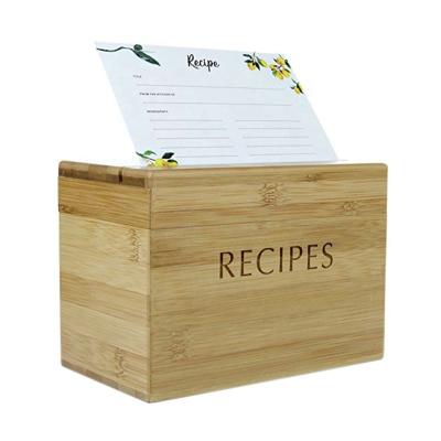 China Handmade Bamboo Recipe Box Wooden Mother's Day Gift Recipe Box With Cards for sale