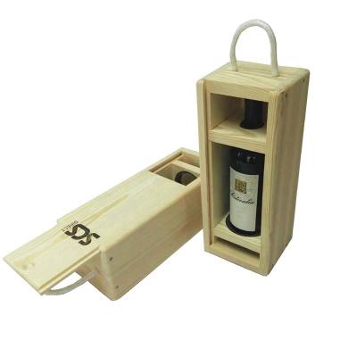 China Handmade Custom Wooden Wine Box Wooden Red Wine Bottle Box Wooden Red Wine Gift Box With Rope Handle for sale