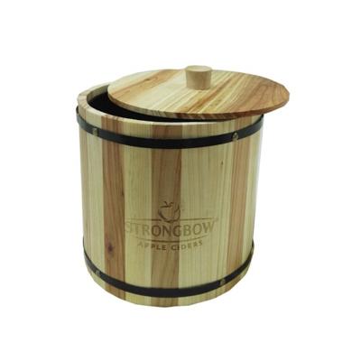 China Novelty Promotional Solid Wooden Beer Ice Bucket With Plastic Insert And Lid for sale