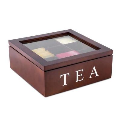 China Handmade Premium Wooden Tea Bag Storage Box Wooden Tea Gift Box With Clear Lid for sale