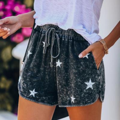 China Anti-Wrinkle UFUN Women's Vintage Star Print Shorts Sports Yoga Fitness High Waisted Plus Size Women's Shorts for sale