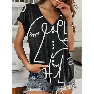 China Autumn Summer New Factory Wholesale Anti-Wrinkle Oversized Camiseta Mujer Round Neck Ladies Tee Sketch Printed T Shirts For Women for sale