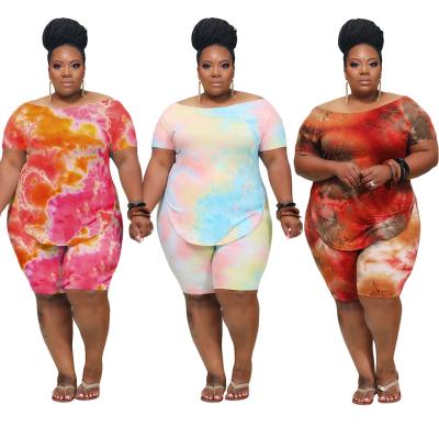 China 2021 New Fashion Anti-wrinkle XL-4XL Plus Crop Top And Size Tie Dye Casual Lady Sovereign Tracksuits 2 Pieces Set for sale