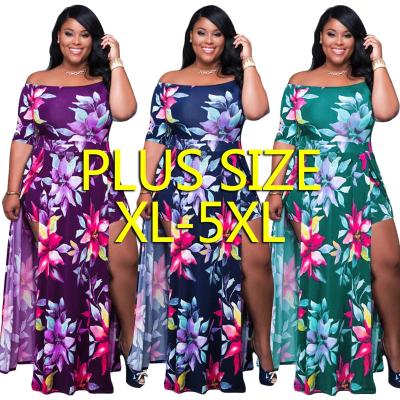 China Maxi Dress Short Sleeve Floral Print Nightclub Party Bandage Street Long Dresses Plus Size Women Summer Anti-static Clothing XL-5XL for sale