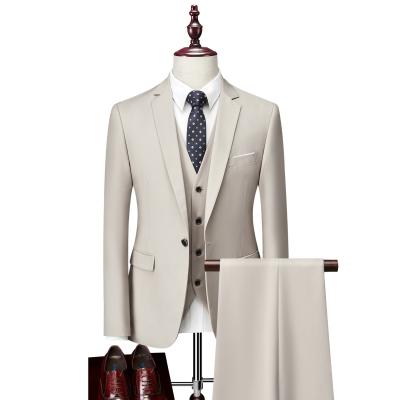 China Anti-wrinkle men formal beige suit for men single breasted wedding suits set for men in many colors for sale