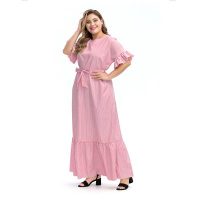 China Casual Striped Islamic Muslim Dress Middle East Loose Abayah 3XL-6XL Plus Size Clothing for sale