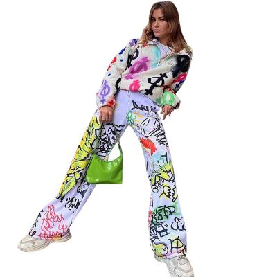 China New Arrivals High Street Cargo QUICK DRY Pants For Women Hip Hop Elastic Waist Loose Printed Trousers For Ladies for sale