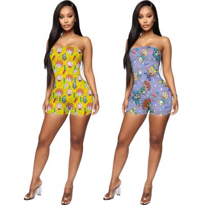 China 2021 Hot Selling Anti-wrinkle Summer Lovely Cartoon Printing Bodycon Shorts Overalls With Strapless Sleeveless Rompers for sale