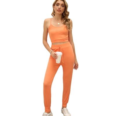 China 2021 New Women's Wear Solid Color Shorts QUICK DRY Sling With Pants Sports Leisure Set Two Piece Sports Jogging Two Piece Set for sale