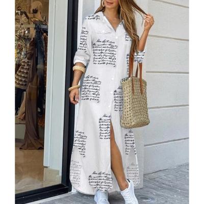 China 2021 Summer Autumn Women Pocket Button Long Sleeve Shirt Anti-Static Print Dress Long Casual Loose Denim Dresses for sale