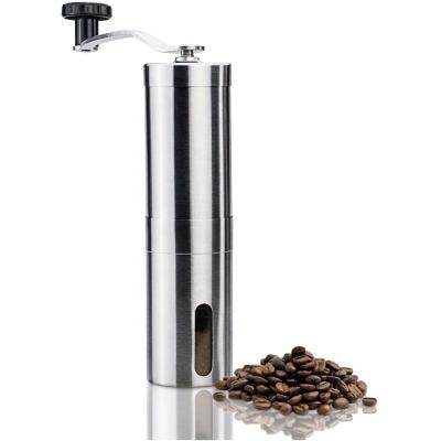 China Sustainable Stainless Steel manual coffee grinder with adjustable ceramic conical burrs, hand crank grinder, perfect compact size for your home, for sale