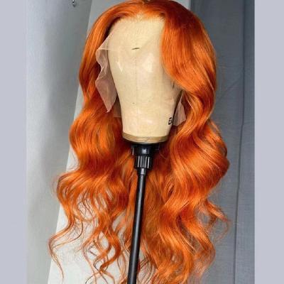 China Glueless Hairline 180%Density Preplucked Natural Orange Body Wave Long Body Wave Soft Natural Lace Front Wig For Women Babyhair for sale