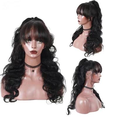 China Long Body Wave Hair Wigs With Bangs Brazilian Body Wave Full Wig Machine Made Wig With Bangs Brazilian Remy Human Hair For Women for sale