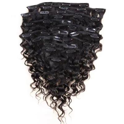 China Deepwave Deep Wave Clip In Hair Extensions Full Head Curly Clip In Hair Piece 12-30 Inch Natural Black For Women 8Pcs/Set 200G for sale