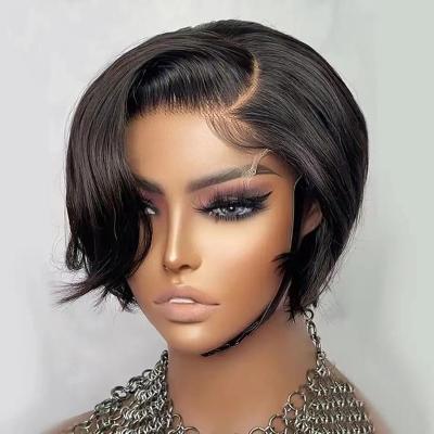 China Short Bob Pixie Cut Wig Straight Transparent T-Part Pixed Curl Lace Front Human Hair Wigs For Color Women Brazilian Preplucked Hair for sale