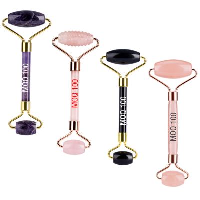 China Rose Face Skin Massager Wrinkle Removal Jade Roller Natural Massage Whitening Massage Crystal Stone for sale