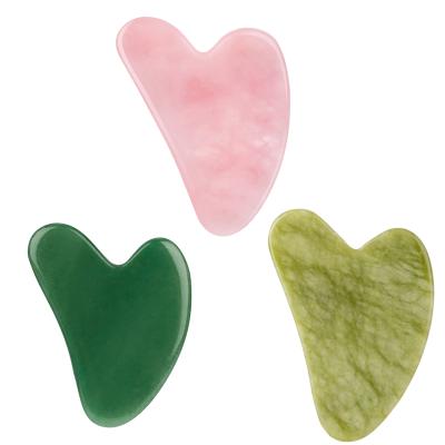 China Whitening 100% Natural Rose Quartz Heart Shaped Facial Tool Face Massage Scraper Stone Gua Sha Board for sale