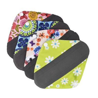 China Women's Reusable Menstrual Pads Side-gathering Bamboo Charcoal Organic Washable Sanitary Reusable Eco Friendly Cloth for sale