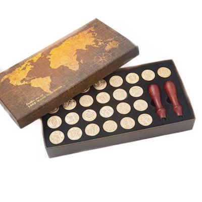 China Envelope Map World Map Box Wax Sealing Stamp Kit With Letter 26 In It for sale