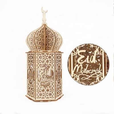 China Eco-friendly Materials DIY Wooden Ramadan With LED Night Light Eid Mubarak Muslim Islam Home Decoration Ornament for sale