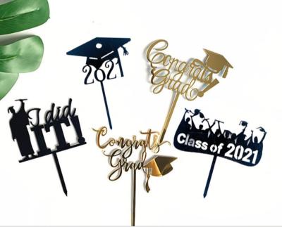 China Festival Decoration Congratulations 2021 Acrylic Cake Topper For Graduation Cake Decoration Graduate Party Supplies for sale