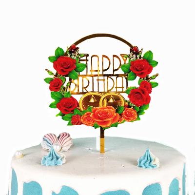 China Hot Selling Colorful UV Printing Acrylic Cake Topper Festival Decoration Happy Birthday Cake Topper For Decorations for sale