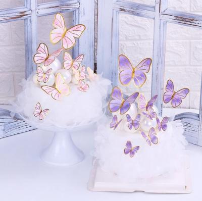 China Purple Fairy Wedding Cake Toppers Pink Butterfly Decoration Insert Plug-in Birthday Cake for sale