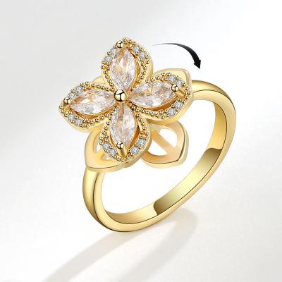 China Female Engagement Ring No Fade Gifts Amazon Finger Jewelry Selling Yellow Gold Color Zircon Flower Shiny Rotatable Sweet Hot FASHIONABLE CZ for sale