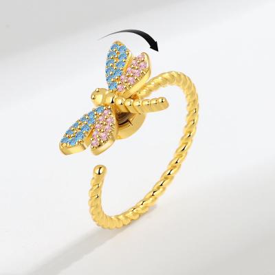 China Fashion Hot Sale Shiny CZ Zircon Ladies Casual/Sporty Dragonfly Design Copper Ring Promotion Jewelry For Women No Fade Wholesale Price for sale