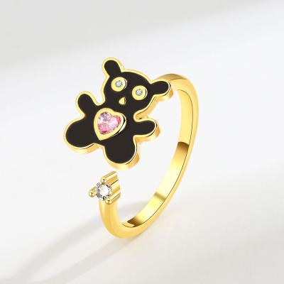 China High Quality Lovely Little Bear Animal Resin Punk Crystal Ladies Party Ring Jewelry Shiny For Women Birthday Gifts None Fade Factory for sale