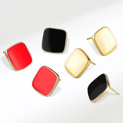 China Hot Sale TRENDY Simple Design Square Resin 14K Gold Filled 925 Silver Needle Ladies Stud Earrings Jewelry For Women Birthday Gifts for sale