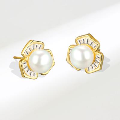 China TRENDY Hot Sale Pearl Flower 14K Gold Filled 925 Silver Needle Ladies Stud Earrings Jewelry For Women Anti Allergy Gifts for sale