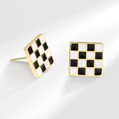 China FASHIONABLE Square Checkerboard High Quality Simple Design 925 Silver Needle Ladies Stud Earrings Cheap Wholesale Price for sale