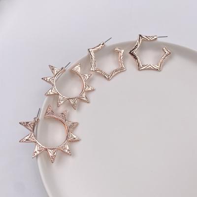 China KITI Fashion Multiple Little Triangle TRENDY Rose Gold Plated C Shaped Star Circle Earrings for sale