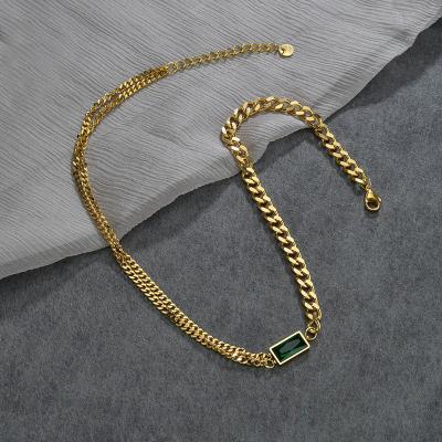 China FASHIONABLE High Quality Double Layer Zircon Zircon Square Green Hip Necklace for sale