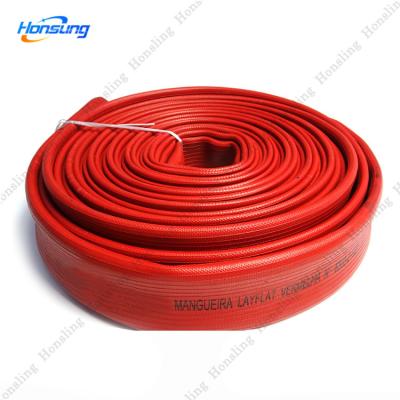 China Agriculture Irrigation Blue Water Fire Hose Black Red Black Flat Rubber Hose Best Discharge High Pressure Lightweight Configuration For Sale for sale