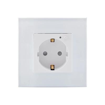 China Convenient EU Standard Glass Panel Outlet Voice Control 16A wifi smart wall socket works with TUYA and Alexa for sale