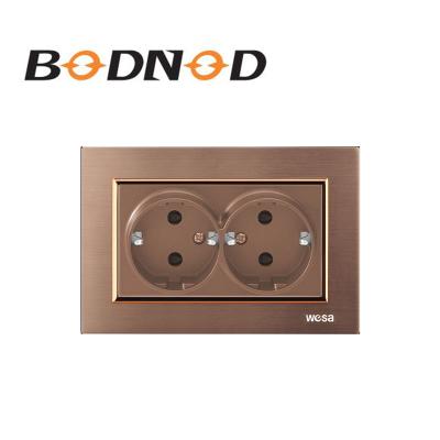 China Factory price new design residential European aluminum schuko metal wall socket 2P/dual frame multipurpose for sale