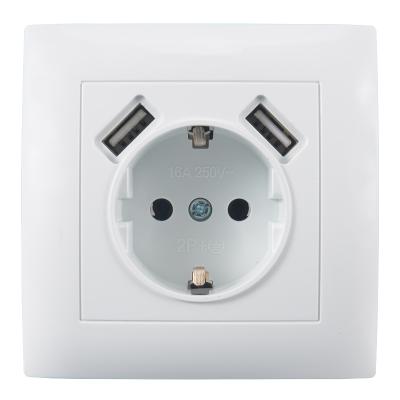 China Residential / Multi-Purpose Hot Sale Euro Wall Plastic Double Outlet 220V-250V Plastic Electric Usb 5V 2A for sale