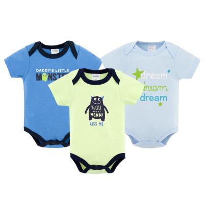 China Baby Casual Clothes Factory Baby Clothing Infant Romper Sets Newborn Custom Printed Short Sleeve 3 Pcs/Pack for sale