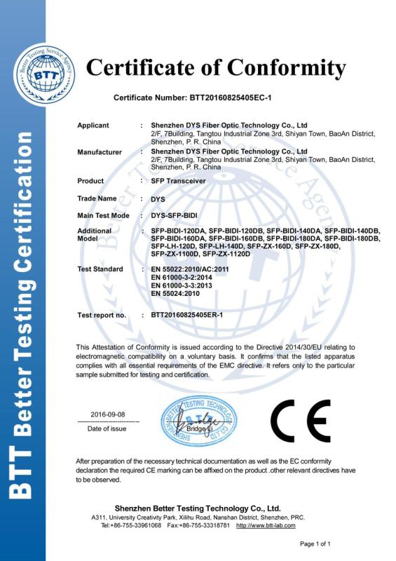 CE - Shenzhen DYS Fiber Optic Technology Co., Ltd.